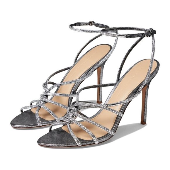 New Veronica Beard Aneesha Crystal Embellish Gunmetal Strappy Heel Sandals 7 US - Picture 10 of 13